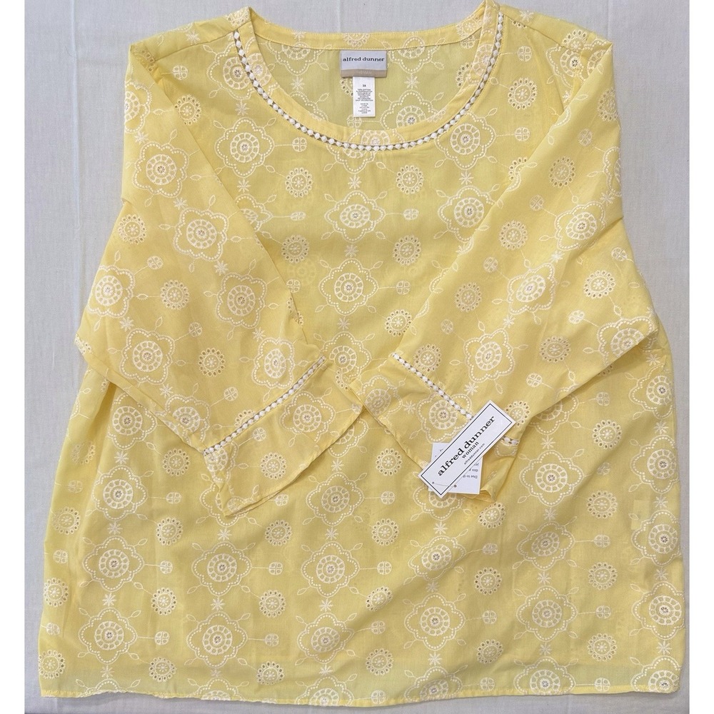 NWT Alfred Dunner Woman 3X Top Pastel Yellow Cotton Eyelet